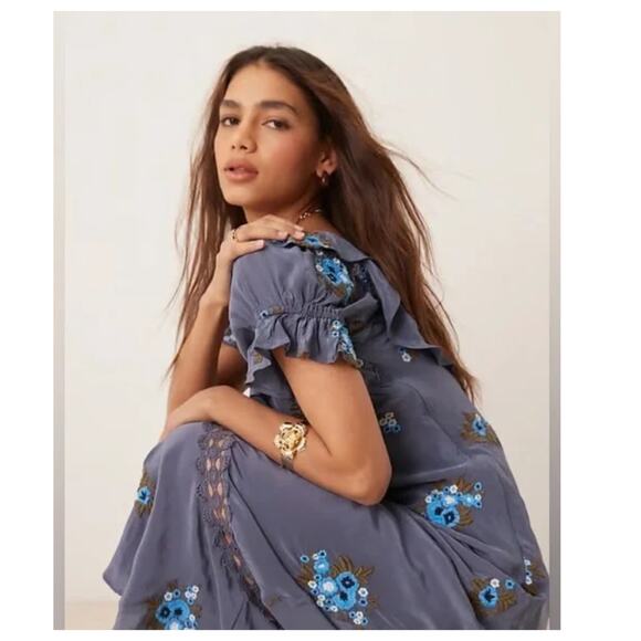 Free People Bali Santa Cruz Ruffle Midi Dress Size Large - Picture 4 of 13